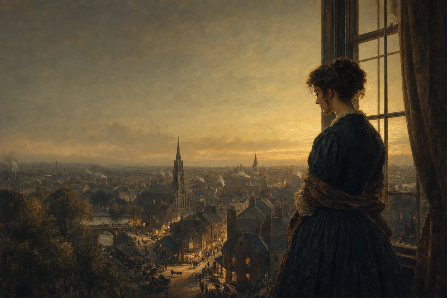 Dorothea Brooke overlooking the interwoven streets and lives of Middlemarch